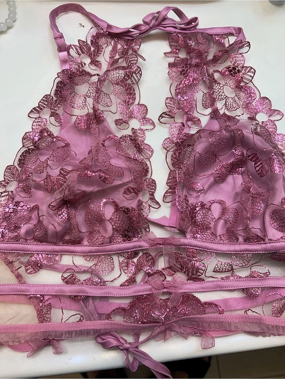 For Love & Lemons Floral Lace Bra in Pink Size Large